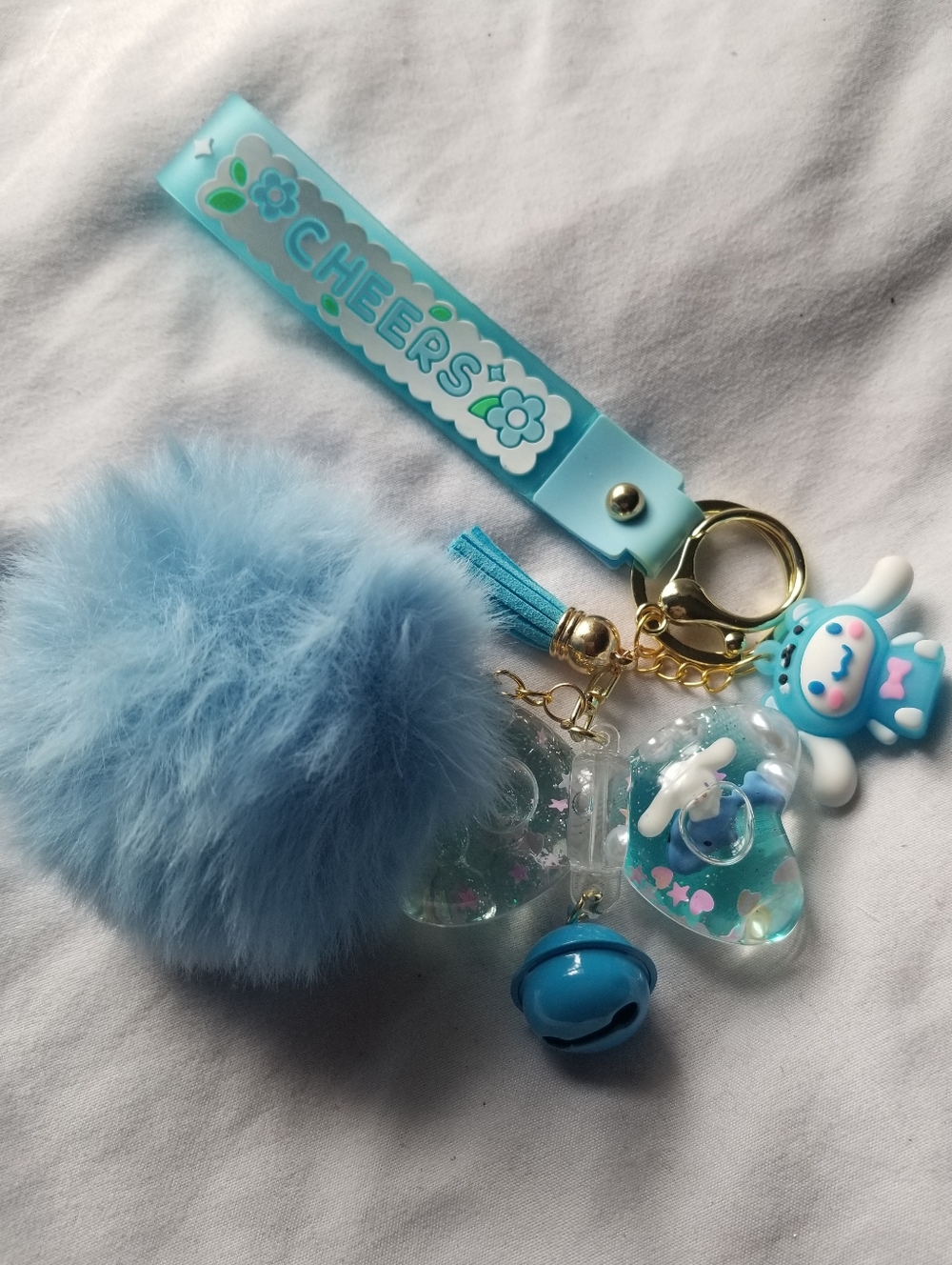 Blue Sanrio-Themed Pom-Pom Keychain with Cute Character Charm - Kids Toys